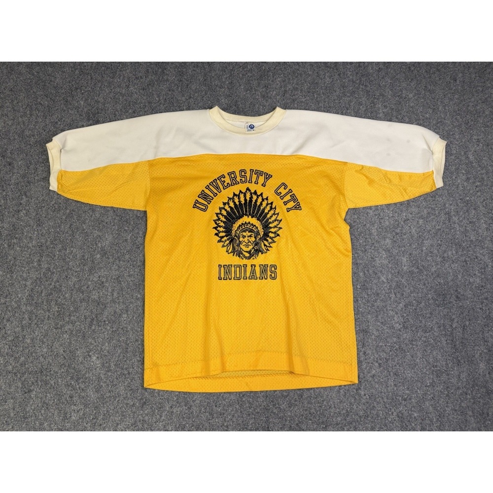 Vintage 70's University City Indians Jersey Size Medium Artex White / Yellow